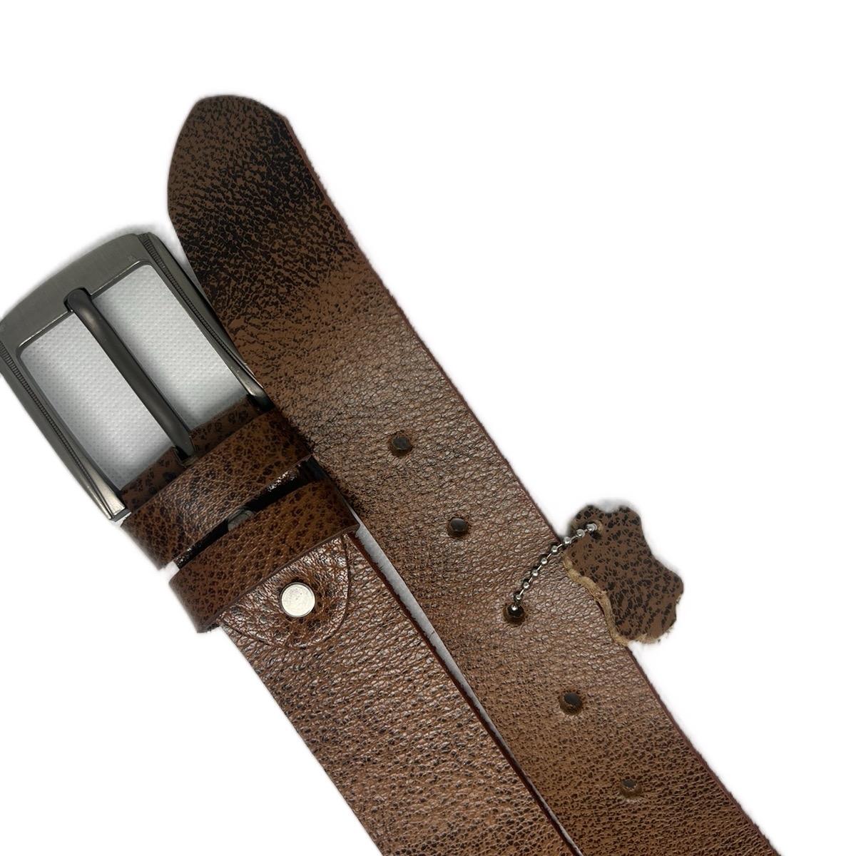 Brown Genuine Leather Belt with Matt Silver Box Buckle