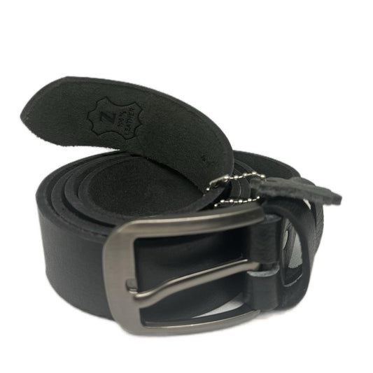 Black Genuine Leather Belt with Matt Silver Box Buckle