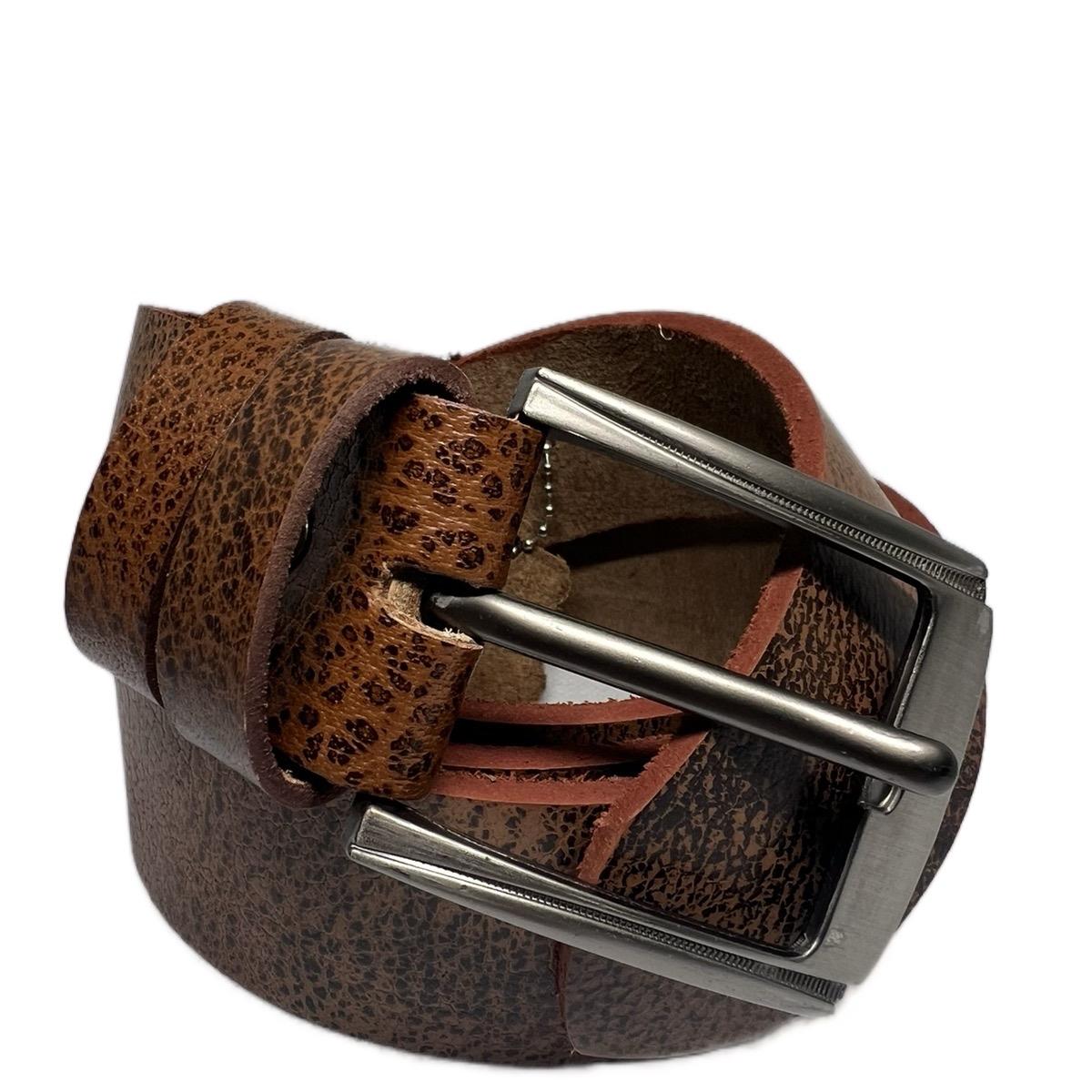 Brown Genuine Leather Belt with Matt Silver Box Buckle