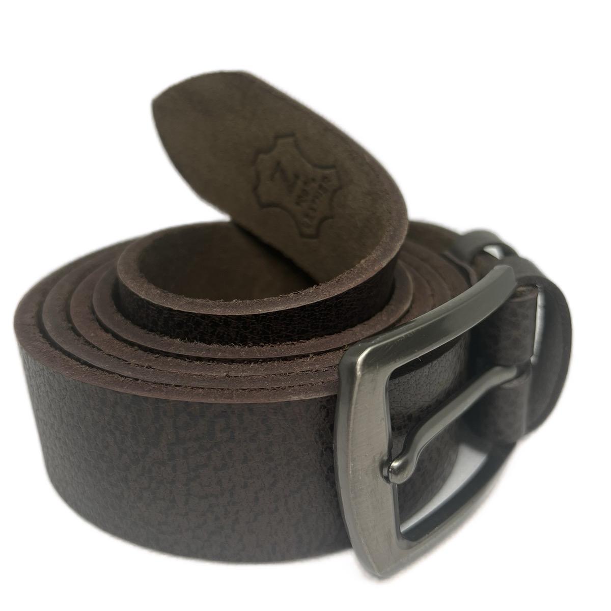 Dark Brown leather belt with Matt Silver buckle