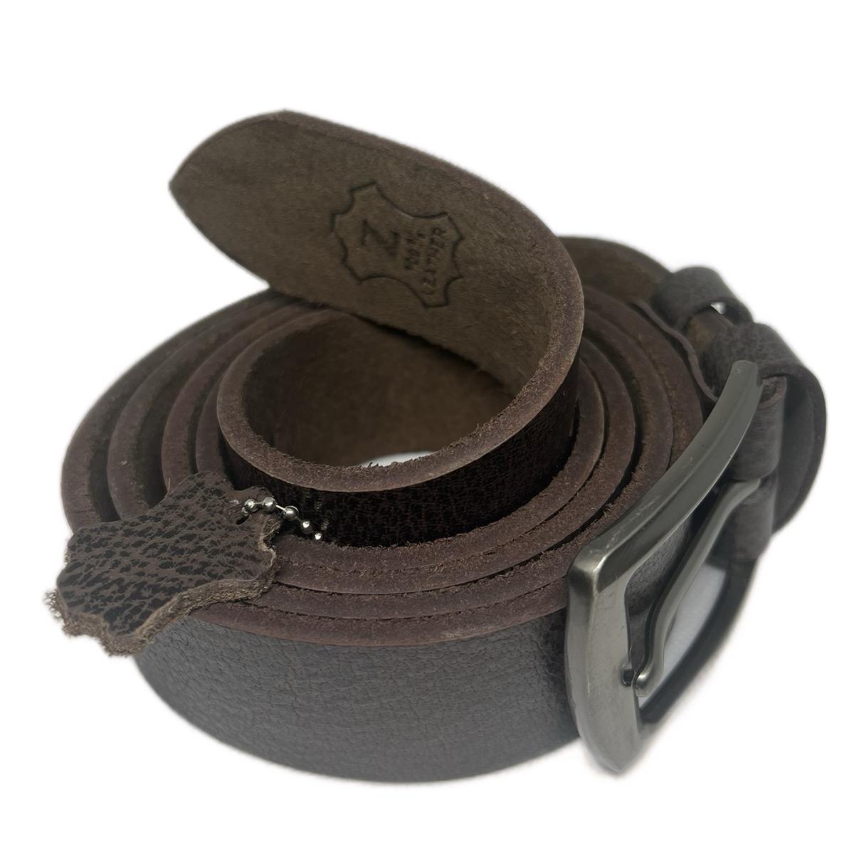 Dark Brown leather belt with Matt Silver buckle