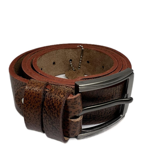 Brown Genuine Leather Belt with Matt Silver Box Buckle