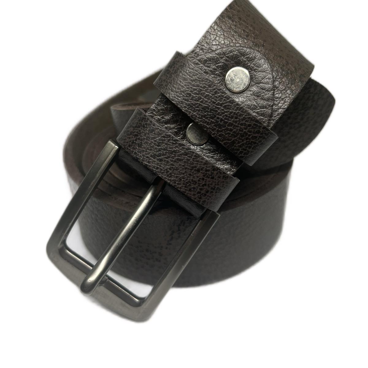 Dark Brown leather belt with Matt Silver buckle