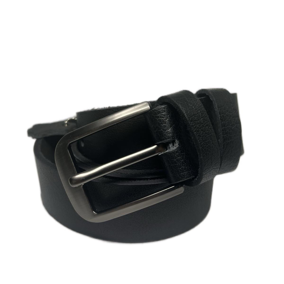 Black Genuine Leather Belt with Matt Silver Box Buckle