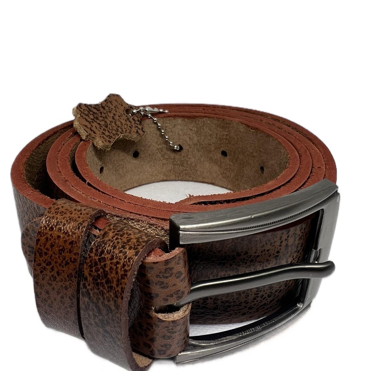 Brown Genuine Leather Belt with Matt Silver Box Buckle